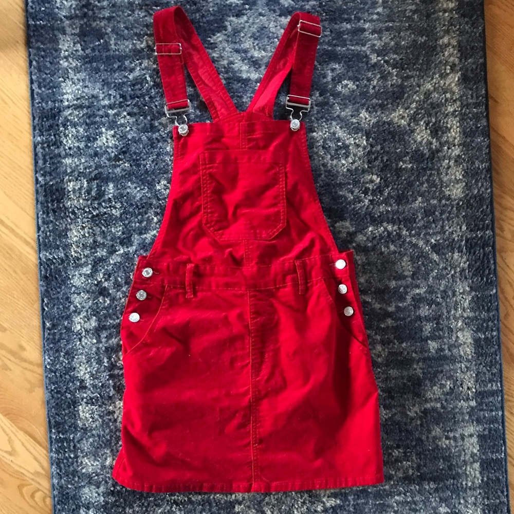 Red overall dress